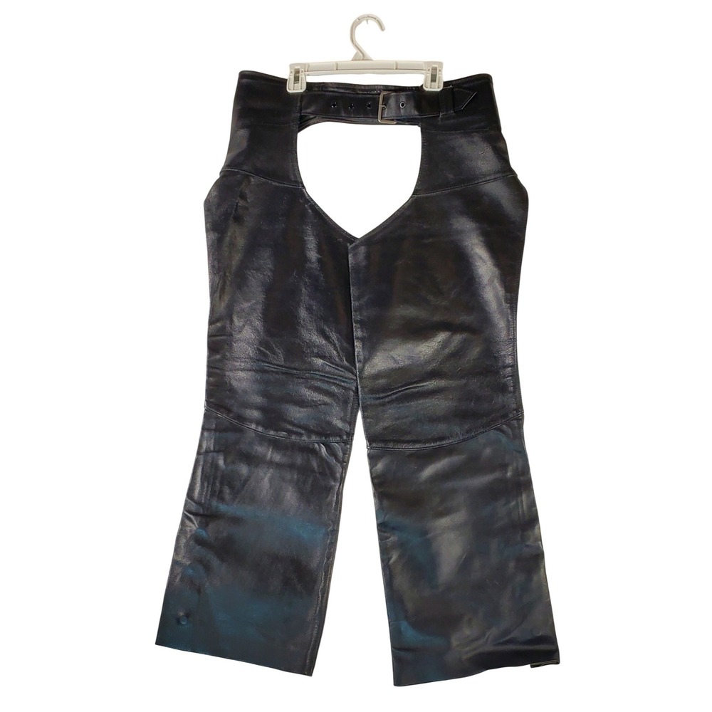 Vintage Sears The Leather Shop Black Leather Motorcycle Chaps Small Biker Riding